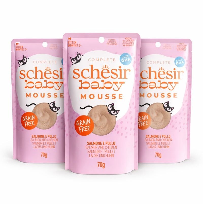 Schesir Baby Mousse – Salmon & Chicken – Grain-Free Complete & Balanced Nutrition for Kittens (2+ Months) – 3 × 70 g - Image 1